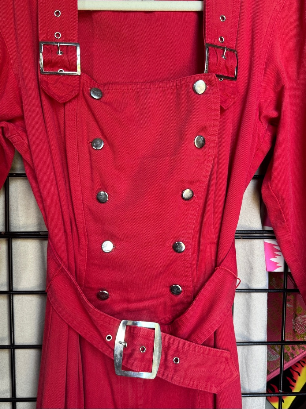 VTG 80's Karen Alexander Red Buckles & Buttons Jumpsuit - Picture 3 of 15